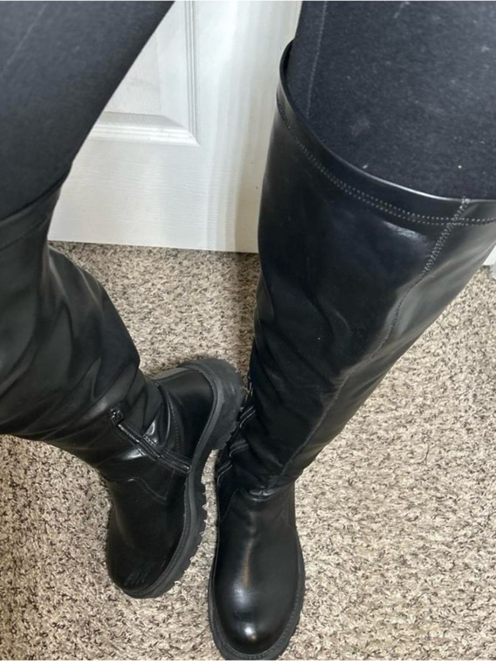 MM6 Maison Martin Margiela Black Leather Knee-High Combat Boots